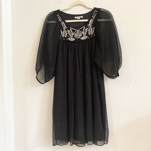 Forever 21 Sheer Lined Dress‎ Polyester Embroidered Beaded Black Size S
